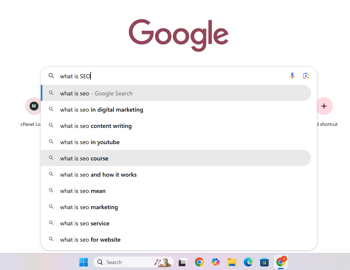 Image showing keywords for doing on page SEO