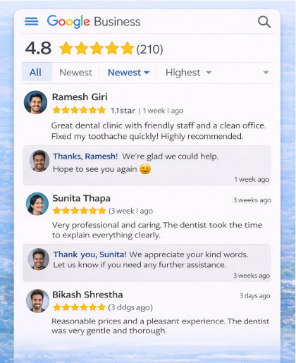 Customer reviews and owner responses on Google Business Profile helping improve local SEO rankings